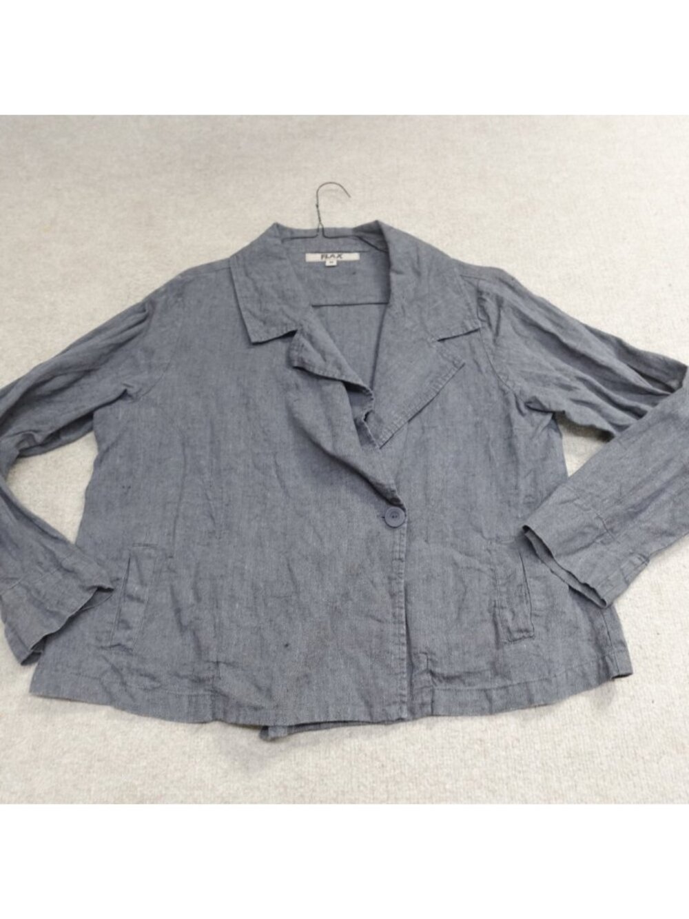 Flax Womens Jacket Medium Gray 100% Linen Lagenlook Moto
